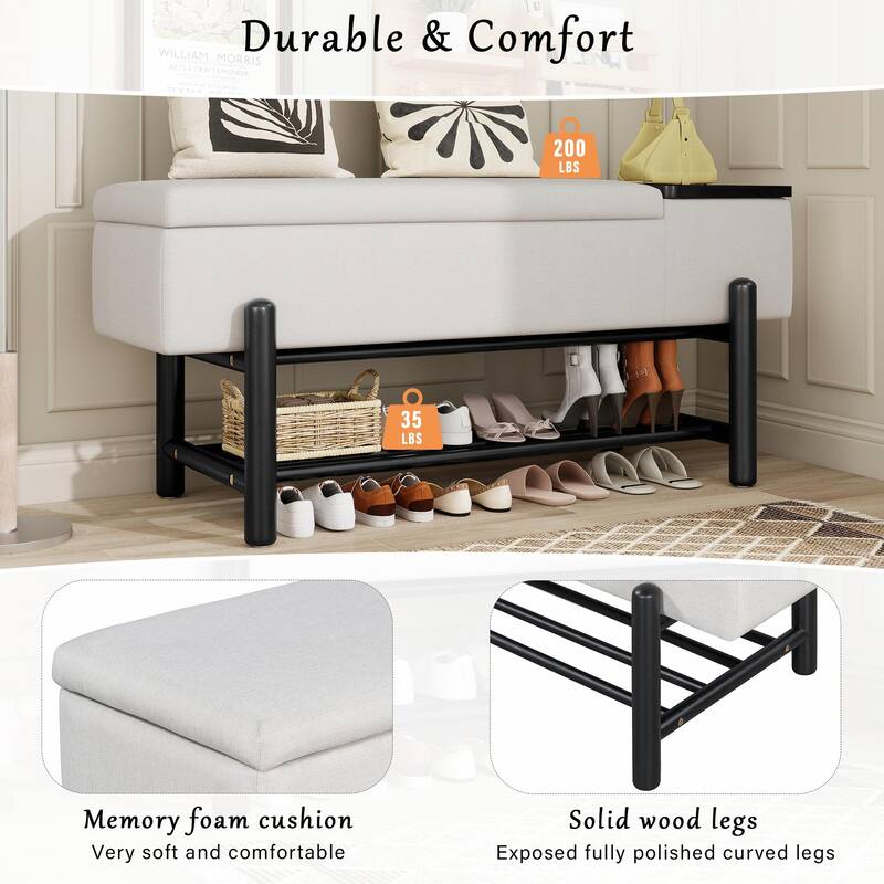 Farmhouse Upholstered Storage Bench with Hidden Compartment
