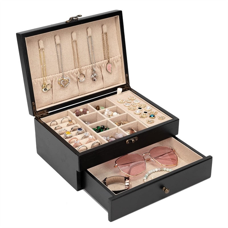 Jewelry Box for Women - 7"D x 10"W x 4.8"H - Black