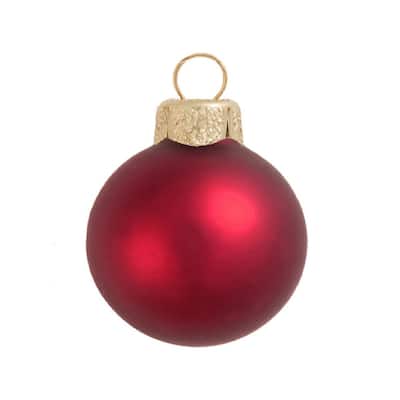Small Matte Finish Glass Christmas Ball Ornaments - 2" (50mm) - Red - 28ct