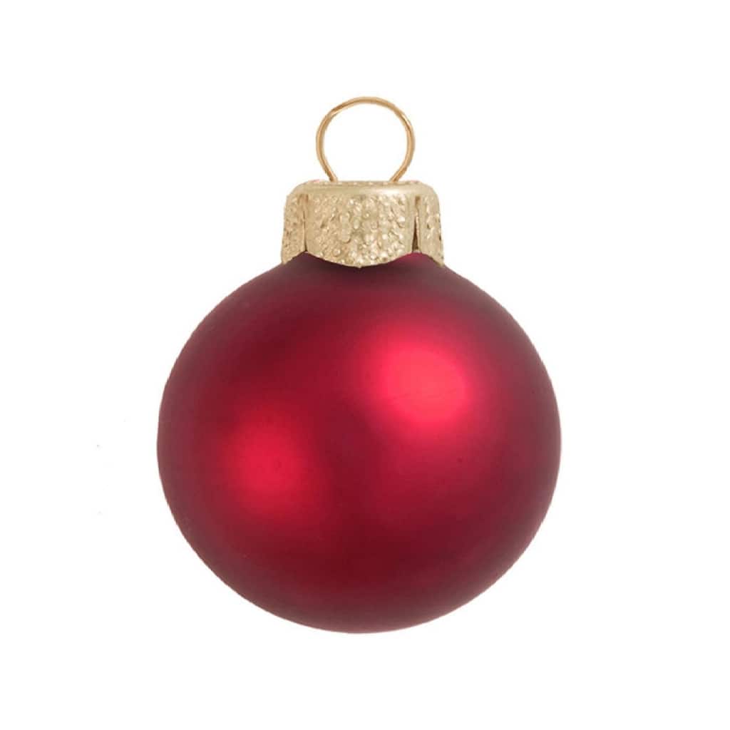 Small Matte Finish Glass Christmas Ball Ornaments - 2" (50mm) - Red - 28ct