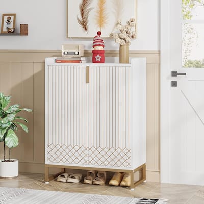 Sturdy 5-Tier Wood Shoe Cabinet with Doors for Entryway Hallway
