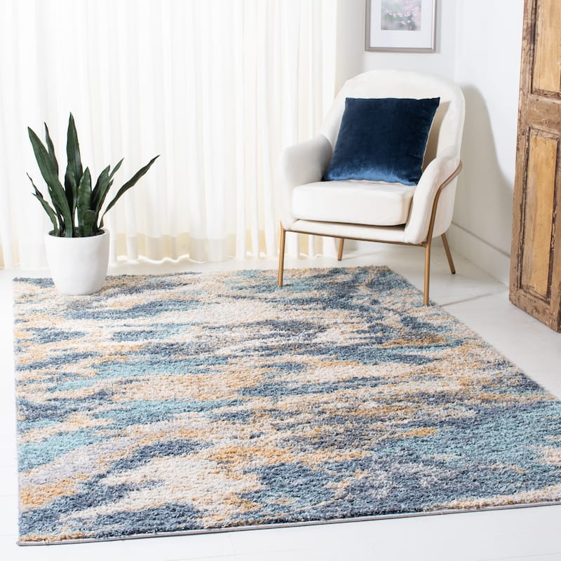 SAFAVIEH Calista Shag Azucena Abstract 1-inch Thick Rug - 5'5" x 7'7" - Blue/Grey