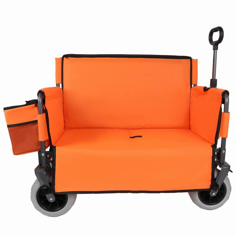 3-in-1 Folding Wagon with Bench Seat-Includes 1 ice pack, 500lbs Capacity, 9"x4" Beach Tires for Camping & Beach
