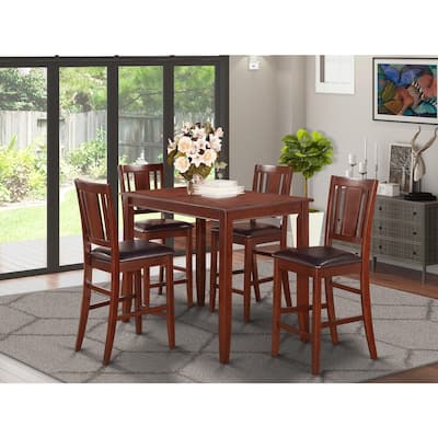 Counter Height Dining Set 5 Piece Table & Chairs Modern Kitchen Pub Set Mahogany Finish 30x48 Inch