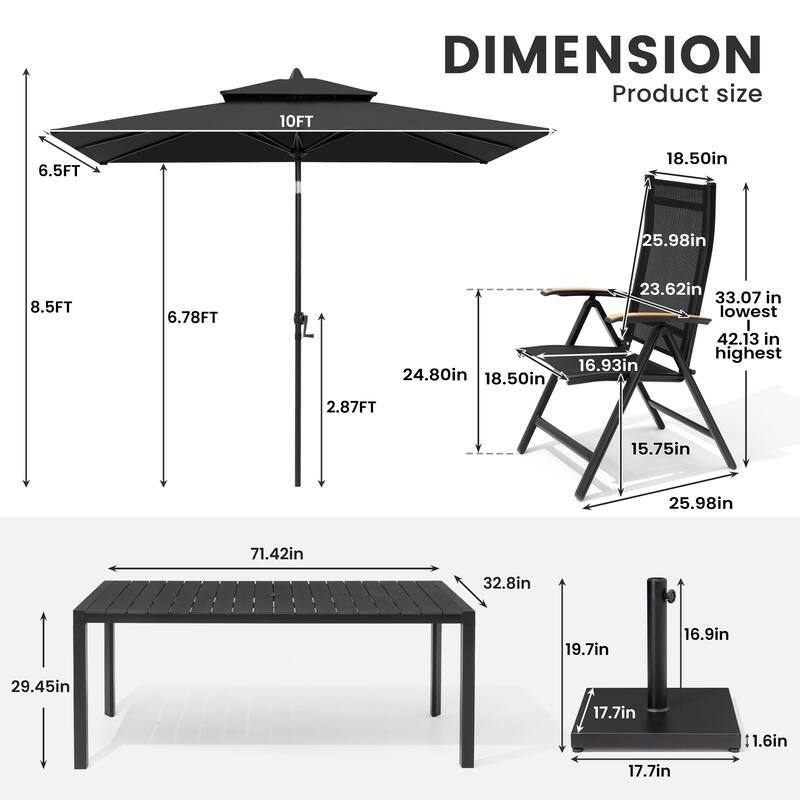 9/11-Piece Outdoor Patio Dining Set Aluminum Dining Table and Chairs w/10 ft Market Umbrella and Base