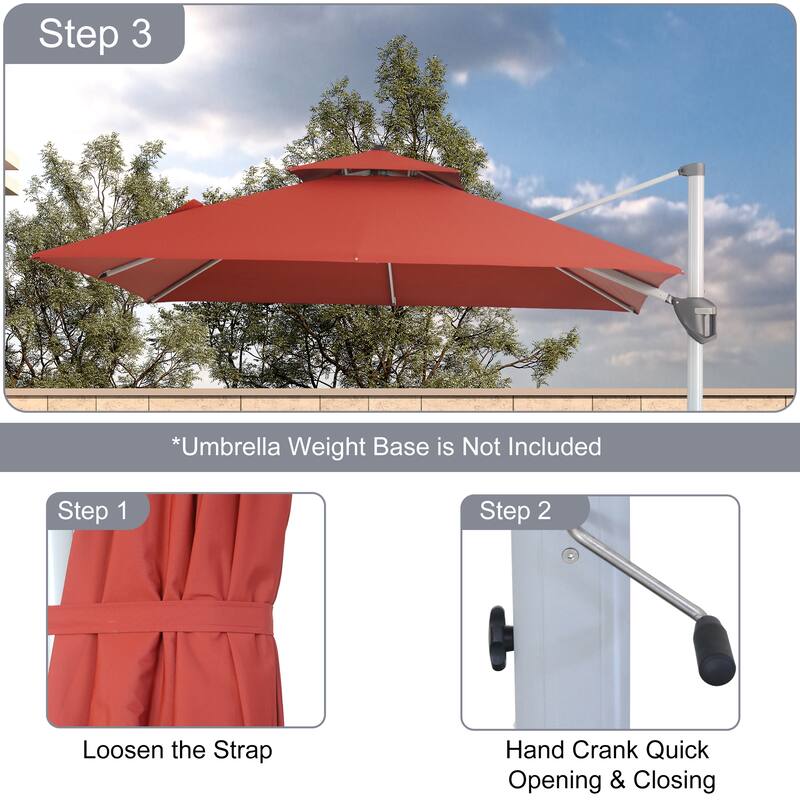 Clihome 10ft Outdoor Patio Cantilever Square Umbrella with Protective Cover