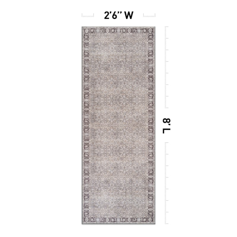 Beige Vintage Washable Rug - Low Pile, Subtle Pattern for Neutral Spaces