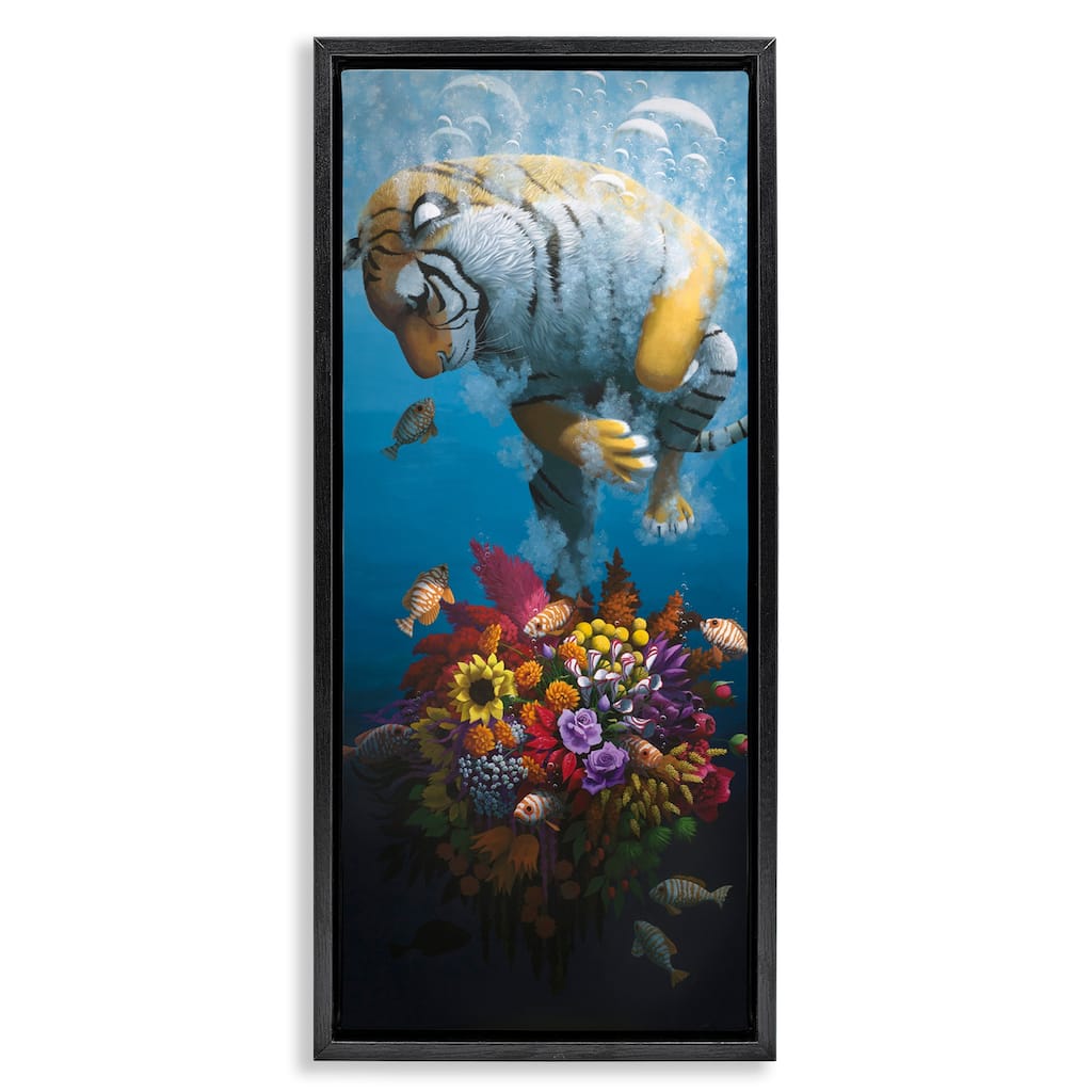 Stupell Curious Tiger & Underwater Bouquet Framed Floater Canvas Wall Art Design By Heather Gauthier