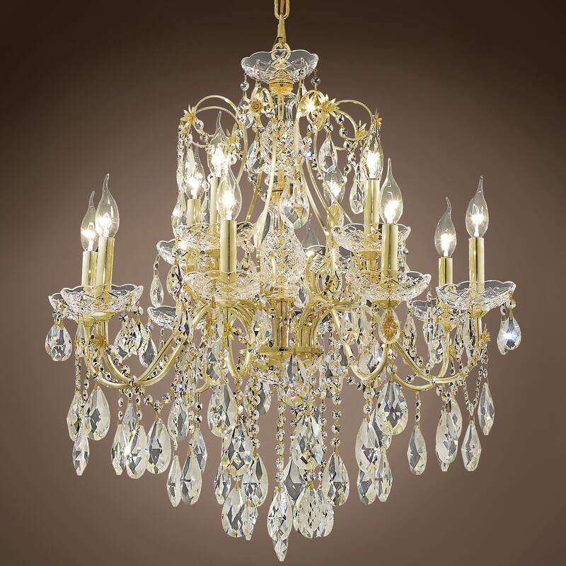 Heritage 12 Light 28" Gold Chandelier with Clear European Crystals - 28.00
