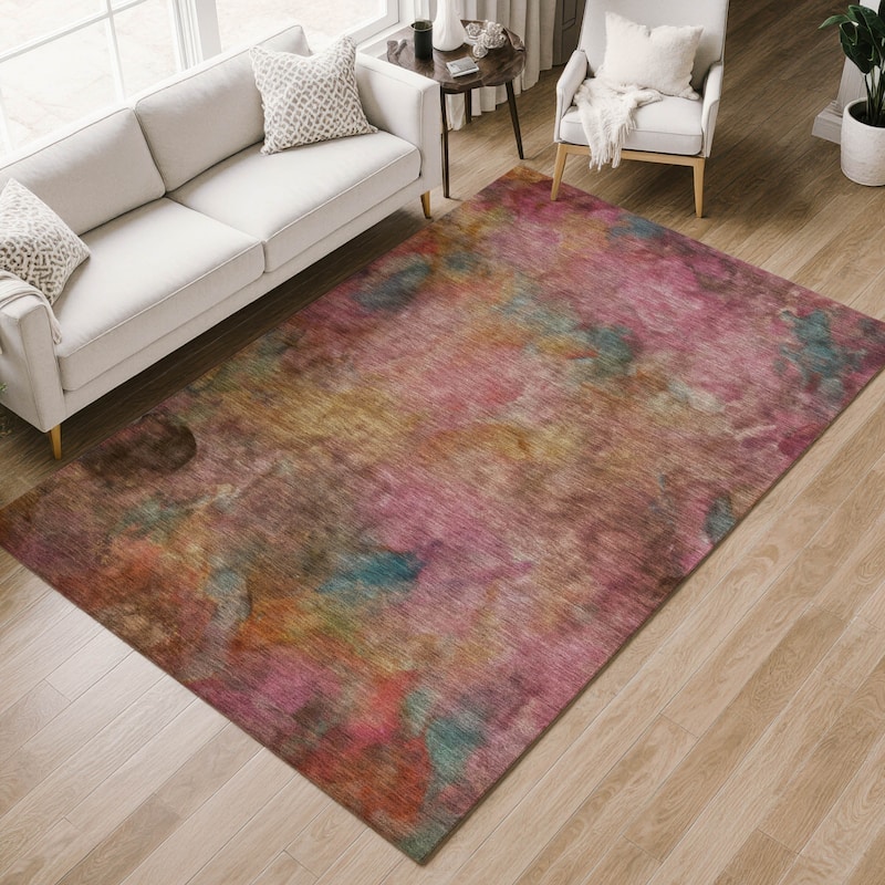 Machine Washable Indoor/ Outdoor Abstract Contemporary Chantille Rug