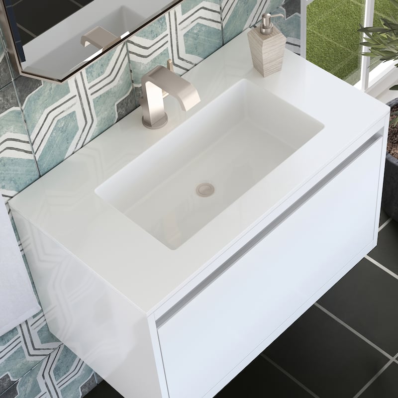 James Martin Vanities Mantova 31.5" Single Vanity Cabinet, Glossy White - No Base, Glossy White Top