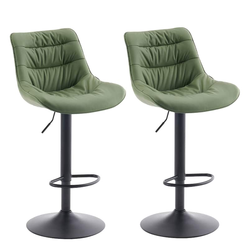 Adjustable Bar Stools Set of 2 Faux Leather Swivel Bar Chairs - Bean Green
