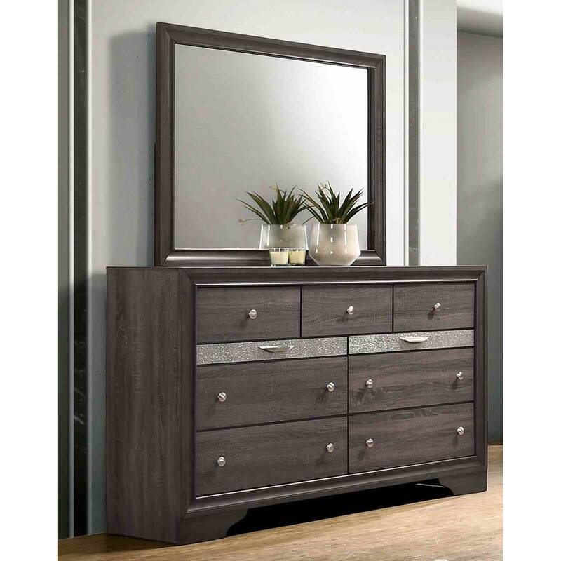 Gray Finish Contemporary 4 PC Storage Bedroom Set Bed Nightstand Dresser Mirror