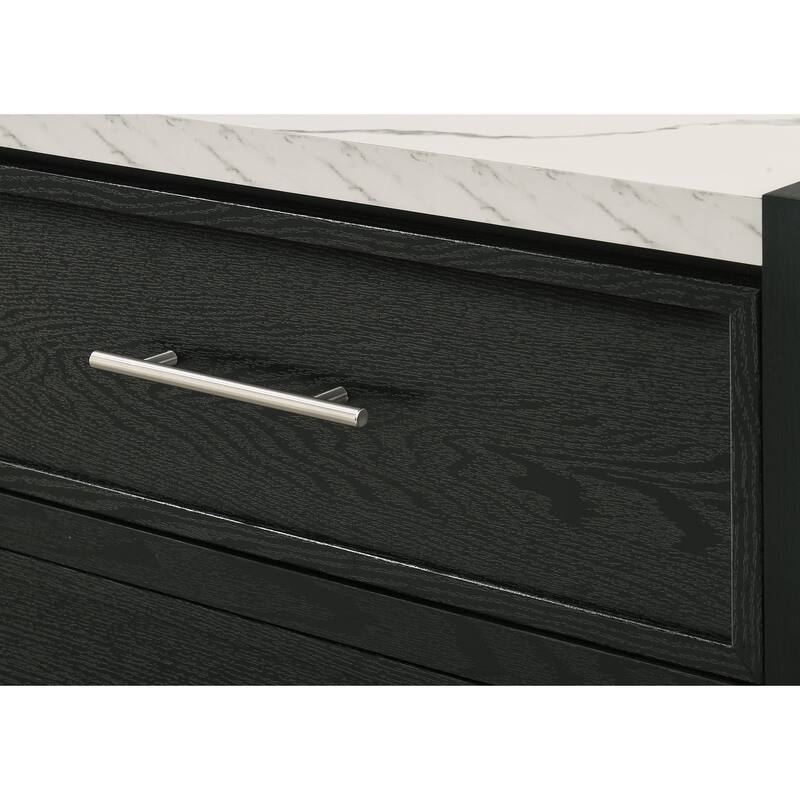 Modern White Faux Marble Top 4-Drawer Tall Chest in Black Finish