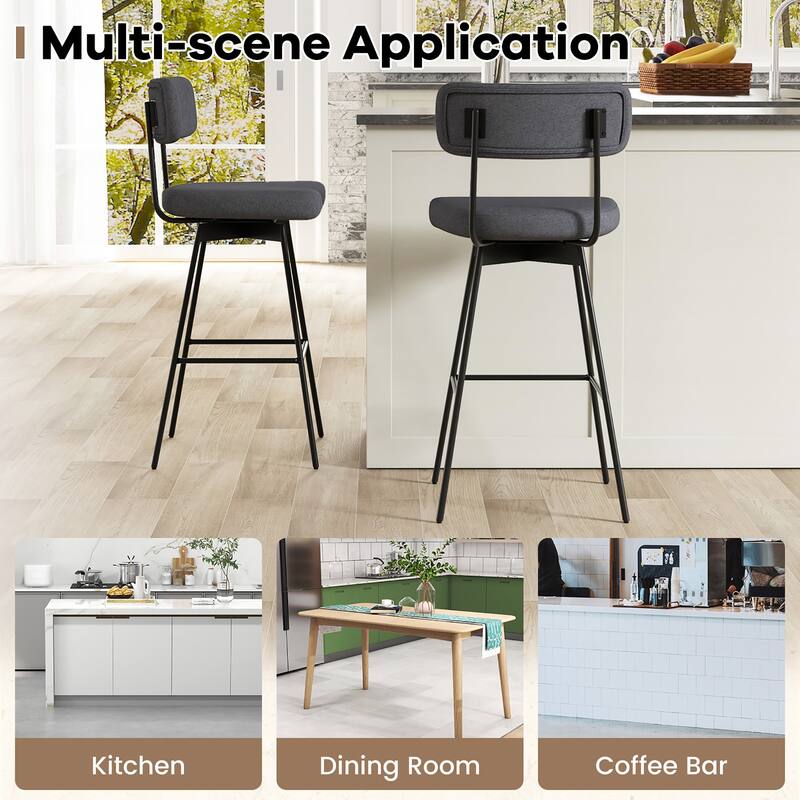 Gymax 2PCS Swivel Bar Stool 29'' Upholstered Bar Height Dining Chair