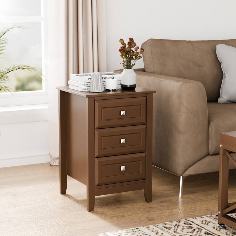 Three Drawer White Nightstand