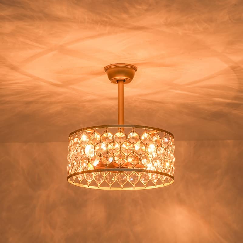 4-Light Luxury Crystal Gold Ceiling Fan Light with Remote for Living Room - 18.5 in. W x 7.9 in. H