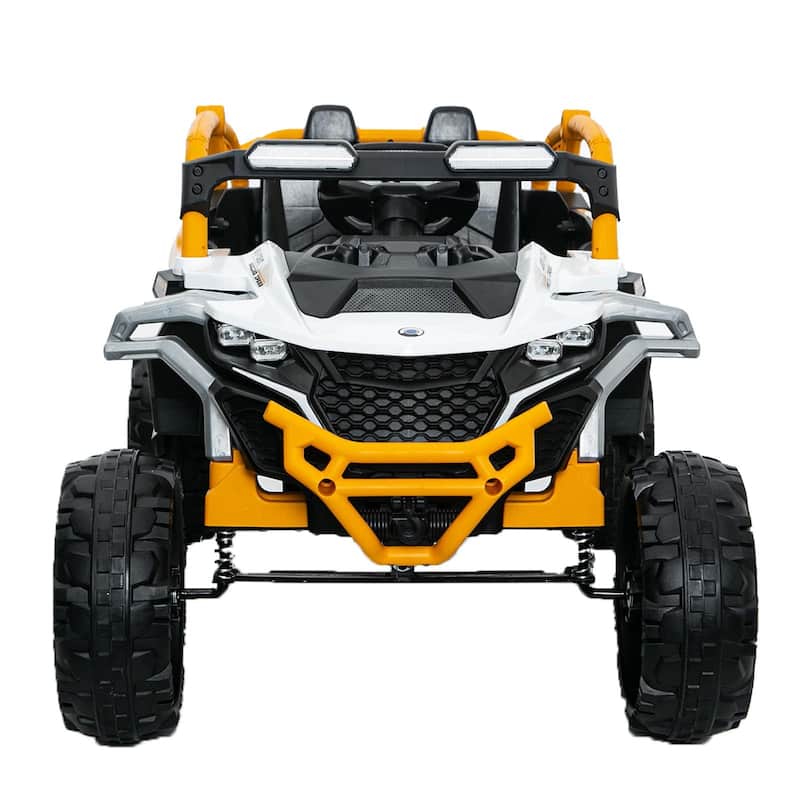 12V 2-Seater Kids Electric UTV Ride-On for Ages 3-6, White with Remote Control & Music - Yellow