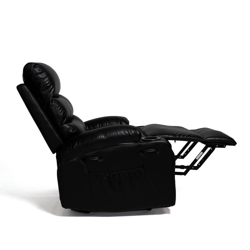 PU Leather Power Lift Recliner, Electric Recliner with Heating & Massage, Massage Chair with Side Pockets & Cup Holders
