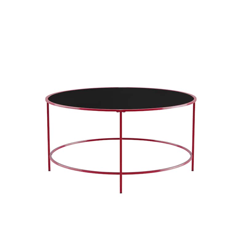 Llewellyn Contemporary 36-inch Glass Top Round Coffee Table by Furniture of America - Red