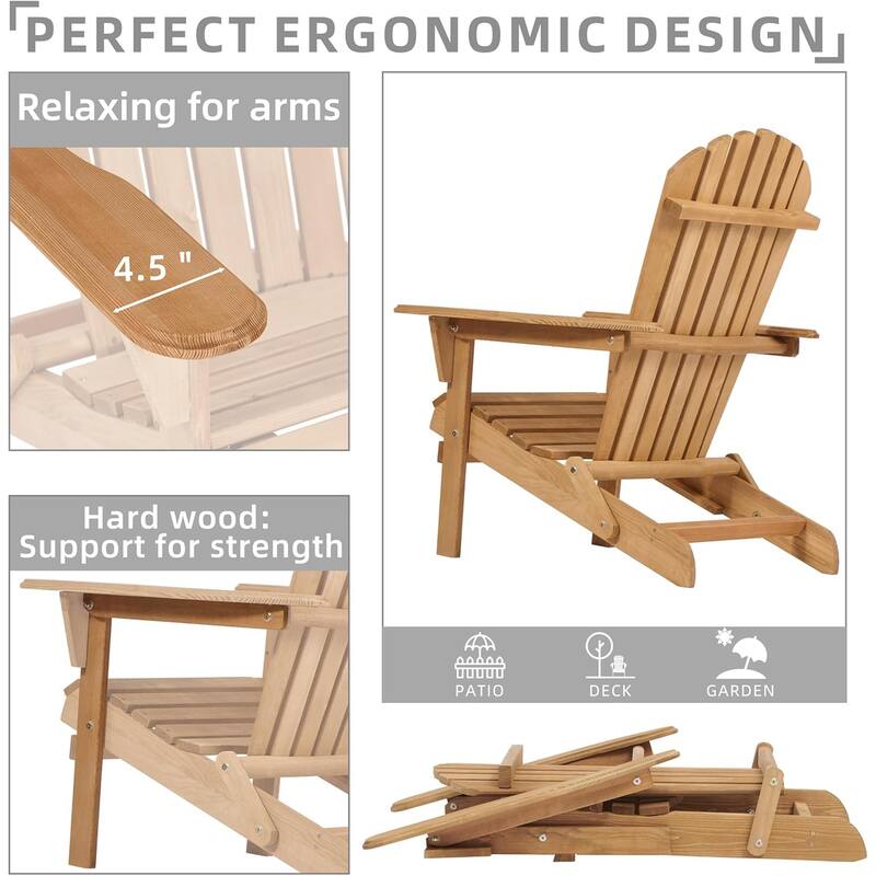 Set of 4 Outdoor Garden Solid Wood Folding Lounge Adirondack Chairs
