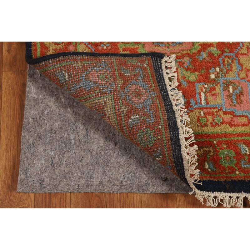 Hand Knotted Oriental 100% Wool Carpet Traditional Geometric Oranges & Rust Heriz (serapi) Runner Rug - 11' 10'' X 2' 6''