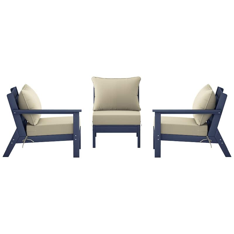 Polytrends Birchwood All Weather HDPE Outdoor Patio Deep Seating Navy Blue Sofa With Cushions (3-Piece)