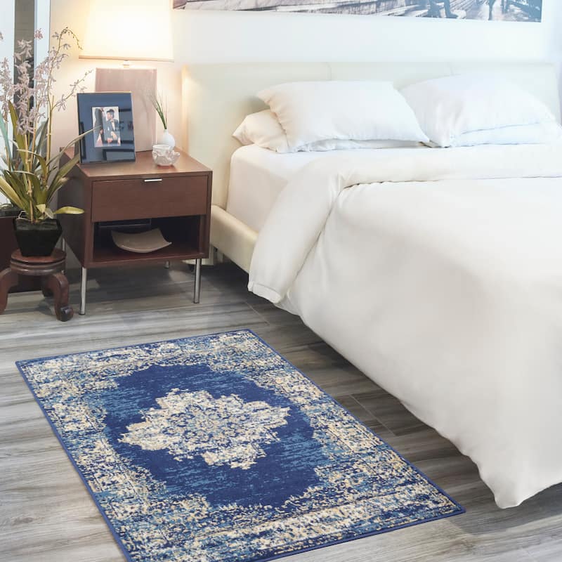Nourison Grafix Distressed Vintage Medallion Area Rug - 3' x 5' - Navy Blue