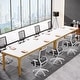 preview thumbnail 37 of 65, 6.5FT Conference Meeting Seminar Business Table Set for 8-12 Person (Set of 2) White+Gold