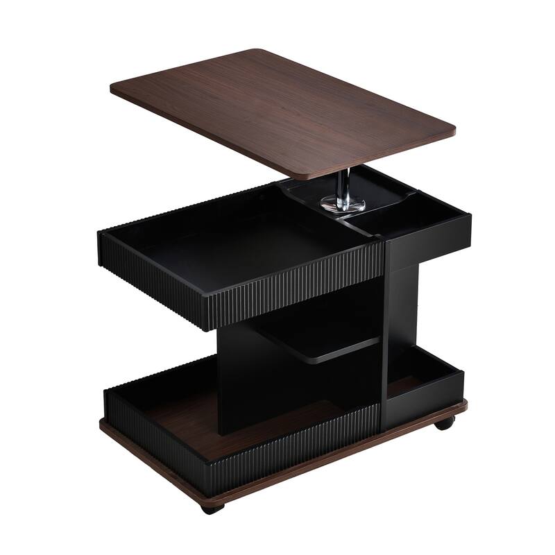 Modern Multifunctional Sofa Side Table with Lift-Top, 360°Rotating Top and Storage Space