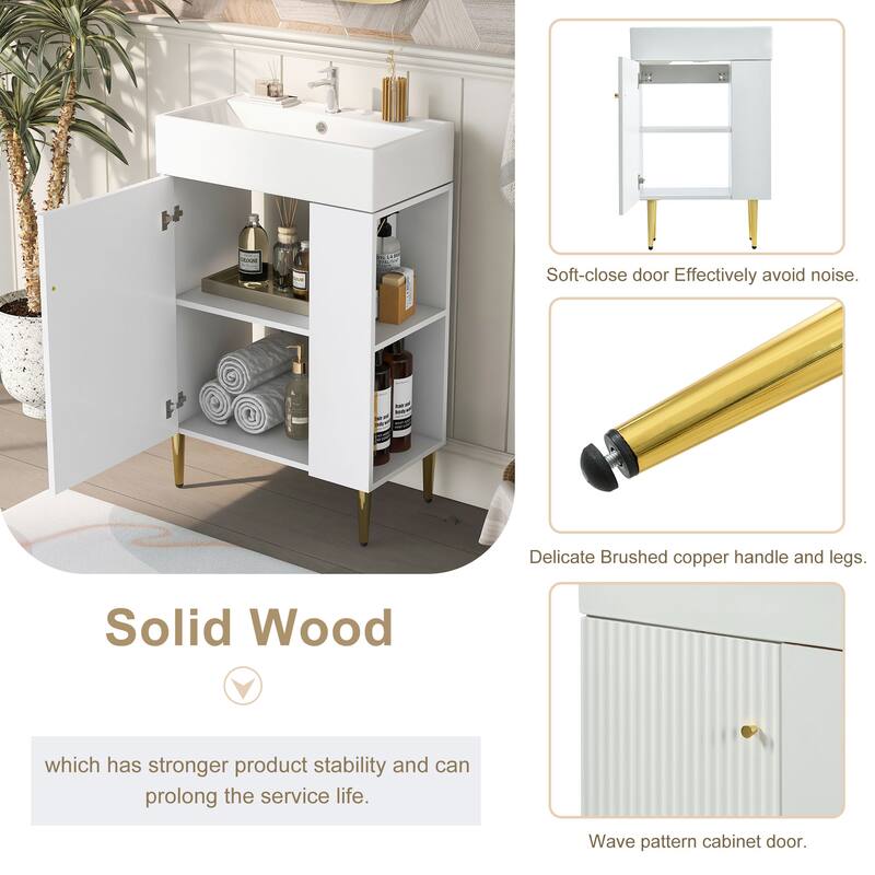 Modern 21.6" Bathroom Vanity with Ceramic Sink,Storage Cabinet with Right Side Storage