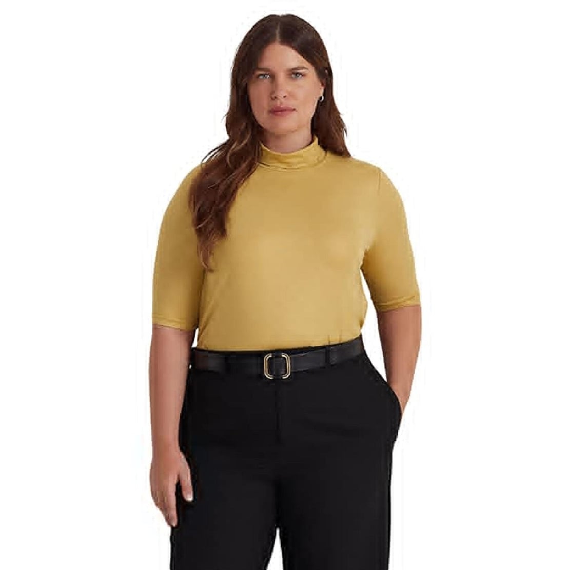 Ralph Lauren Women's Metallic Stretch Jersey Turtleneck Yellow