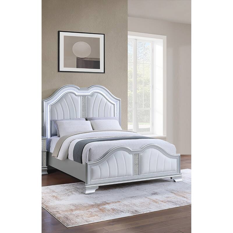 Traditional Style 3pc Bed 2x Nightstand Set Crystal Knobs Light Gray Finish