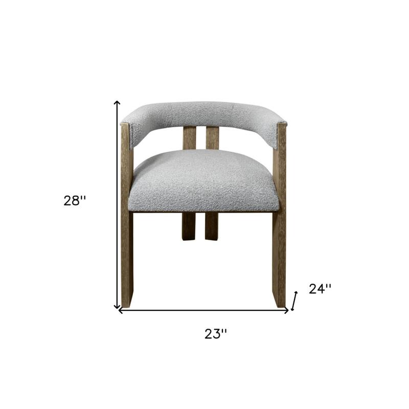 Upholstered Boucle Open Back Dining Arm Chair with Solid Wood Legs