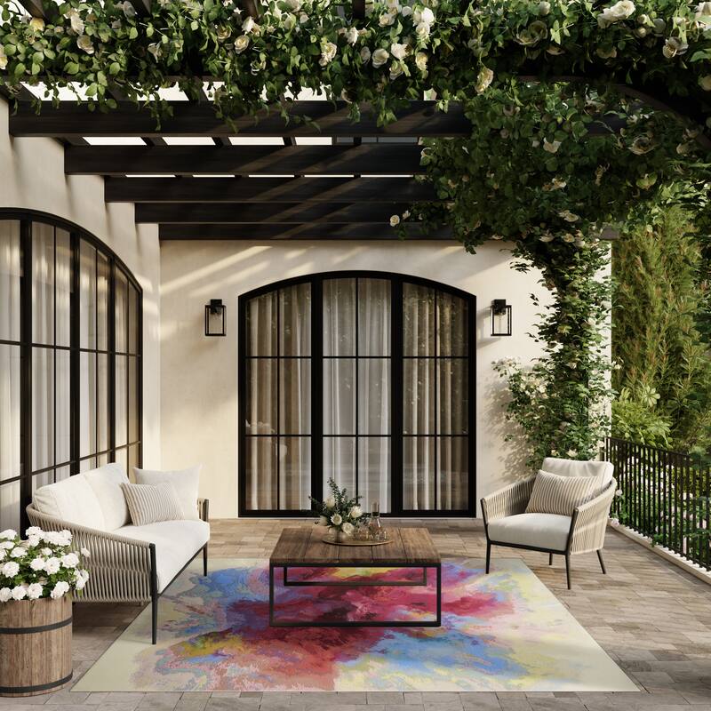 Nourison Color Splash Indoor/Outdoor Multicolored Abstract Area Rug