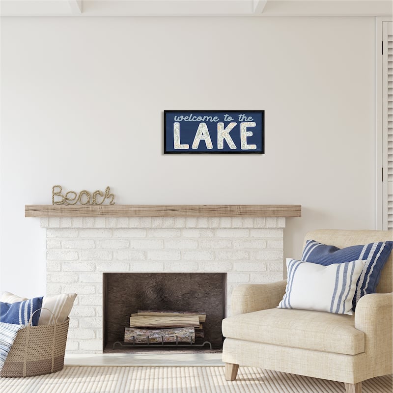 Stupell Welcome Lake Floral Phrase Framed Giclee Art Design by Laura Marshall