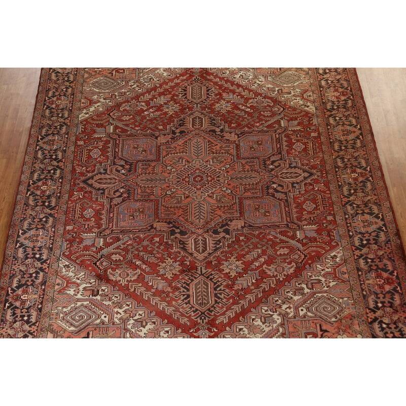 Vintage Vegetable Dye Heriz Persian Wool Area Rug Hand-knotted Carpet - 9'10" x 12'9"