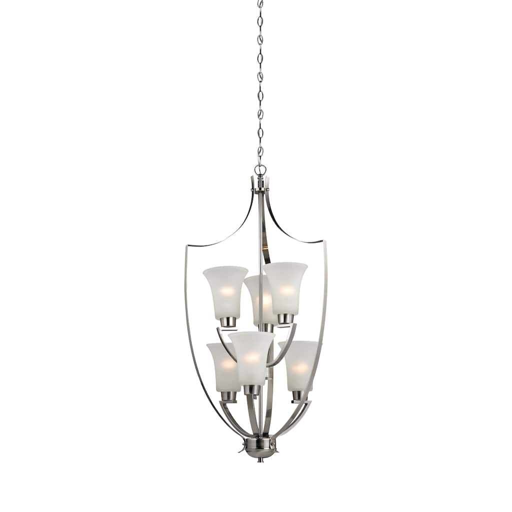 Foyer 21-inch Wide 6-Light Chandelier in Brushed Nickel - 21in W x 21in D x 39in H