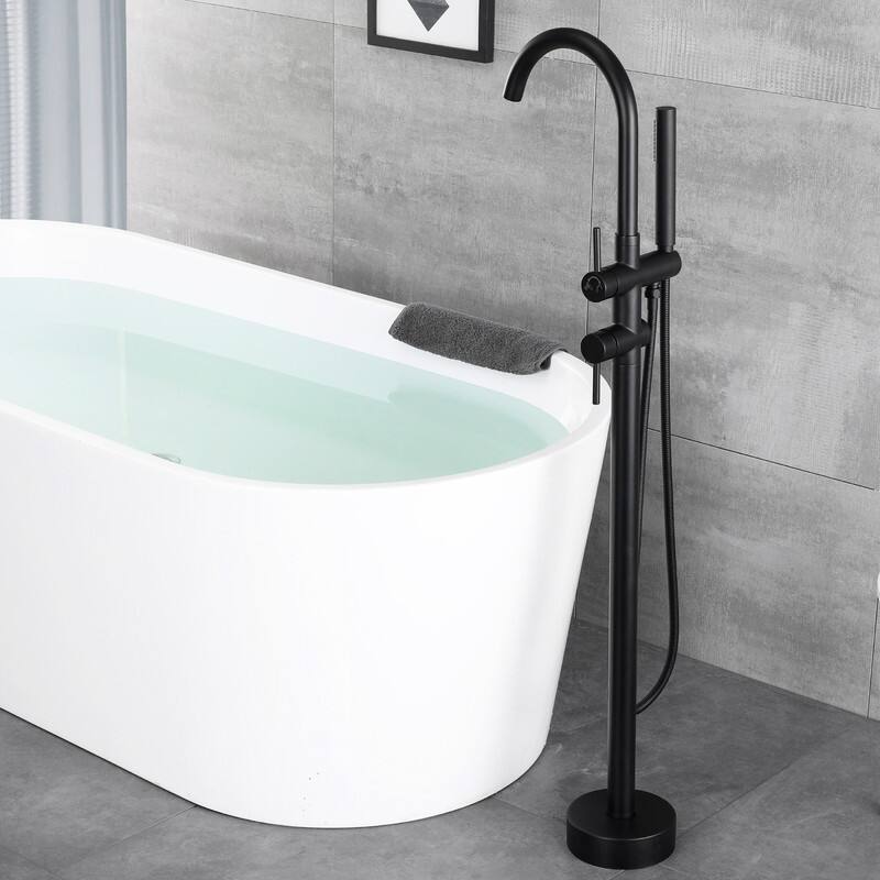Brass floor bathtub faucet with hand shower