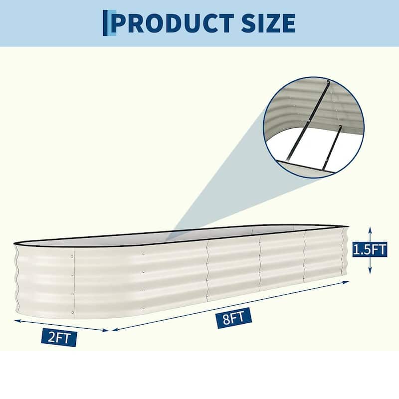 8x2x1.5 FT Galvanized Steel Raised Garden Bed, Planter for Vegetables, Flowers with Anti-Cut Strips - N/A