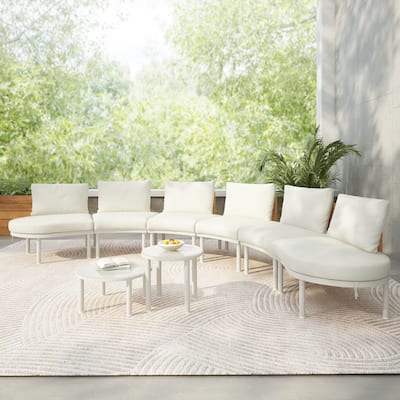 Elegant 8-Piece Modular Half Moon Patio Sofa Set with High-Low Coffee Tables