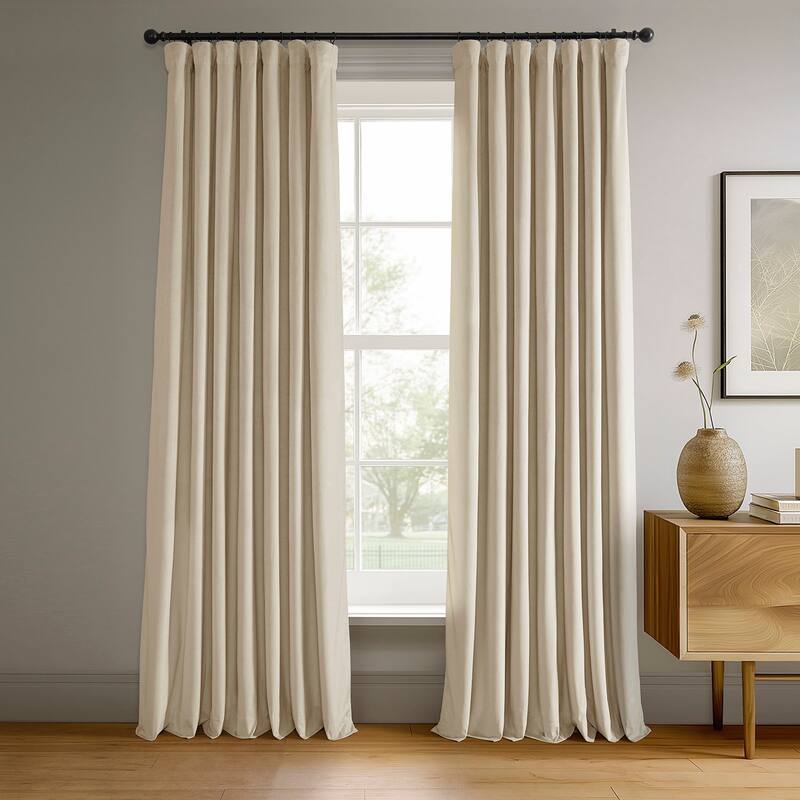 Exclusive Fabrics Signature Light Beige Velvet Curtain (1 Panel) - 50 X 84 - Ecru