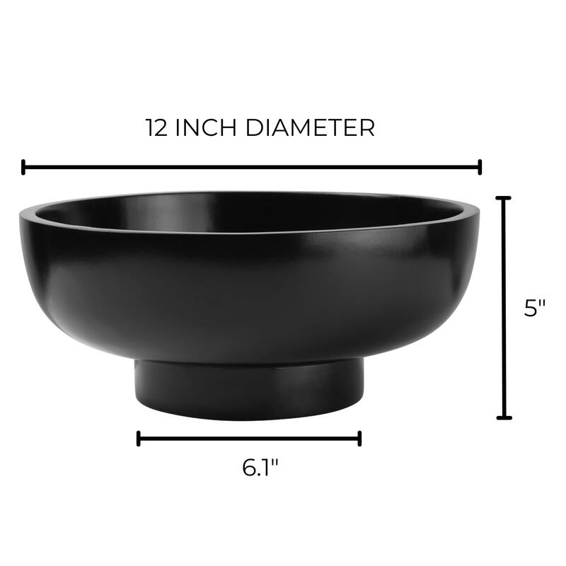 Black Wood Fruit Bowl for Kitchen Counter, 12-inch Diameter Large Wooden Fruit Bowl, Natural Wood