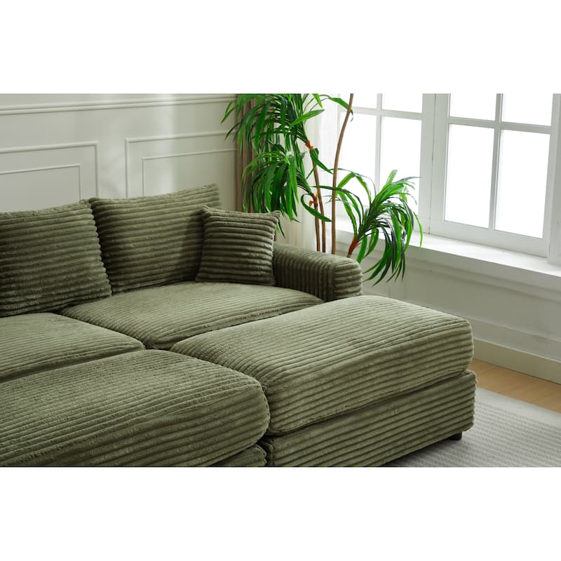 82" Corduroy 2-Piece Sectional Sofa with Stretch Slipcovers and 2 Pillows