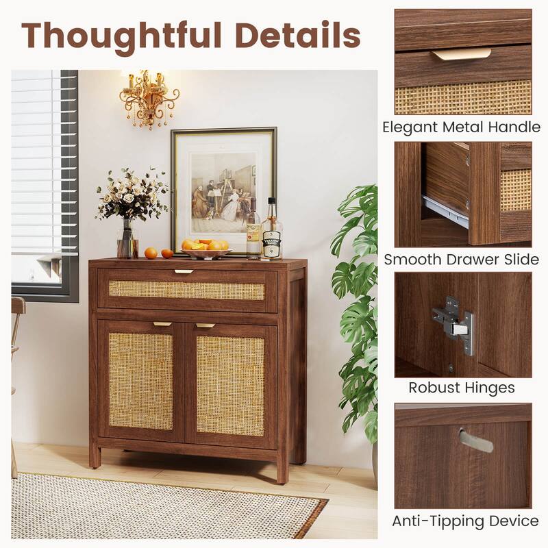 Costway 1/2 PCS Buffet Cabinet Sideboard Storage Cabinet Rattan Doors