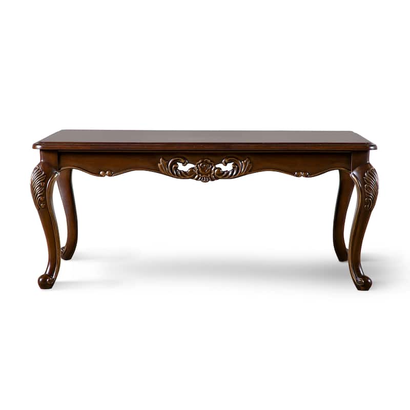 Furniture of America Beatrice Traditional Cherry Solid Wood Coffee Table with Carved Legs