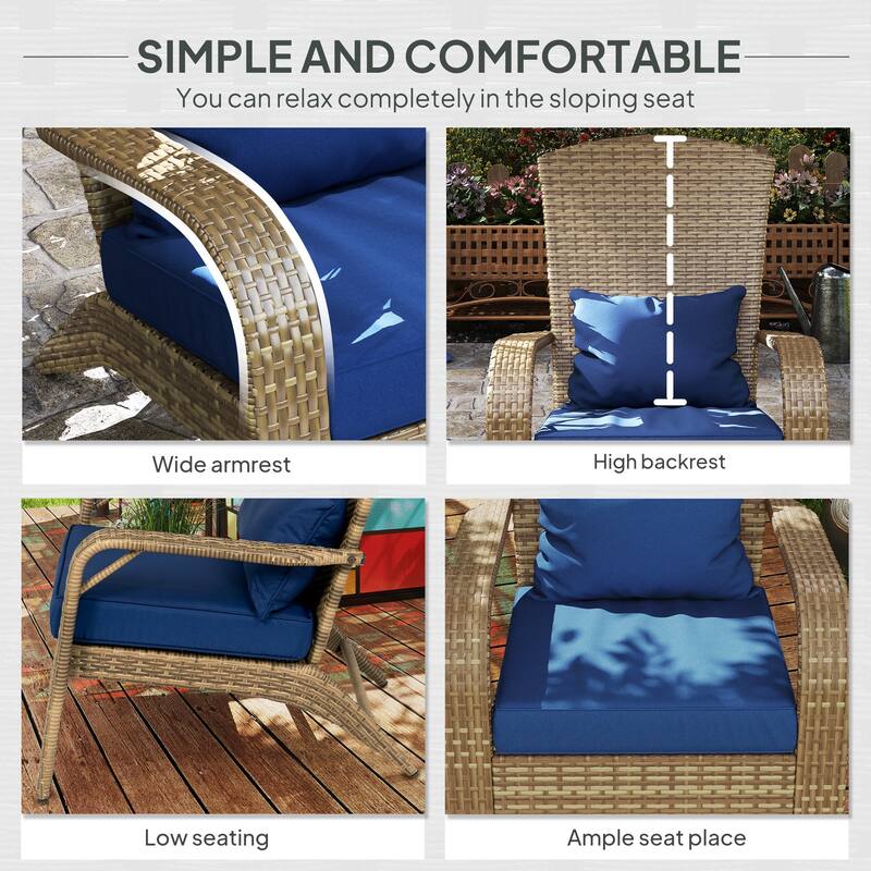 Outdoor Rattan Adirondack Chair with Cushions and Steel Frame Patio Seat for Porch or Pool - 25.2" W x 31.5" D x 35.4" H