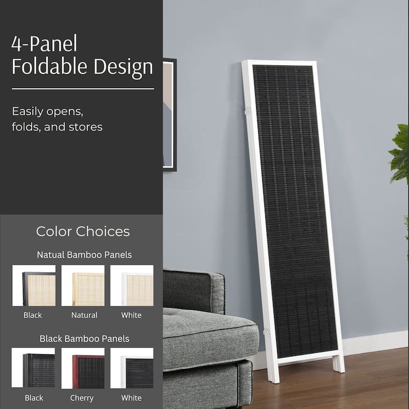Roundhill Furniture Inkwell 4-Panel Bamboo Room Divider, Folding Portable Partition Screen