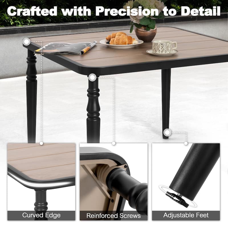 Patio Square Dining Table with Umbrella Hole, Wood-Grain Tabletop
