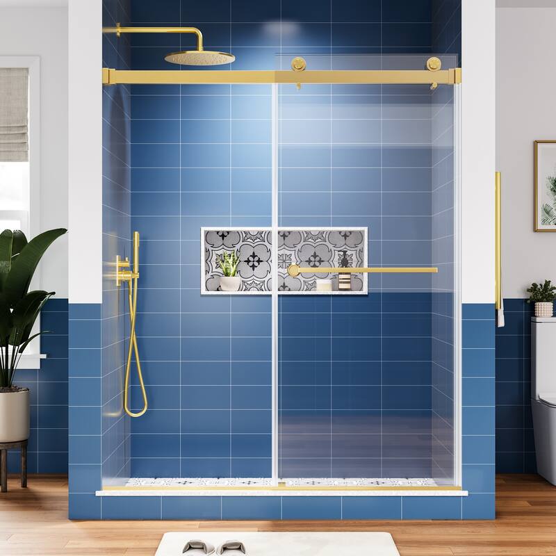 59 in. W x 72 in. H Sliding Frameless Shower Door with Tempered Glass - 59" x 72"